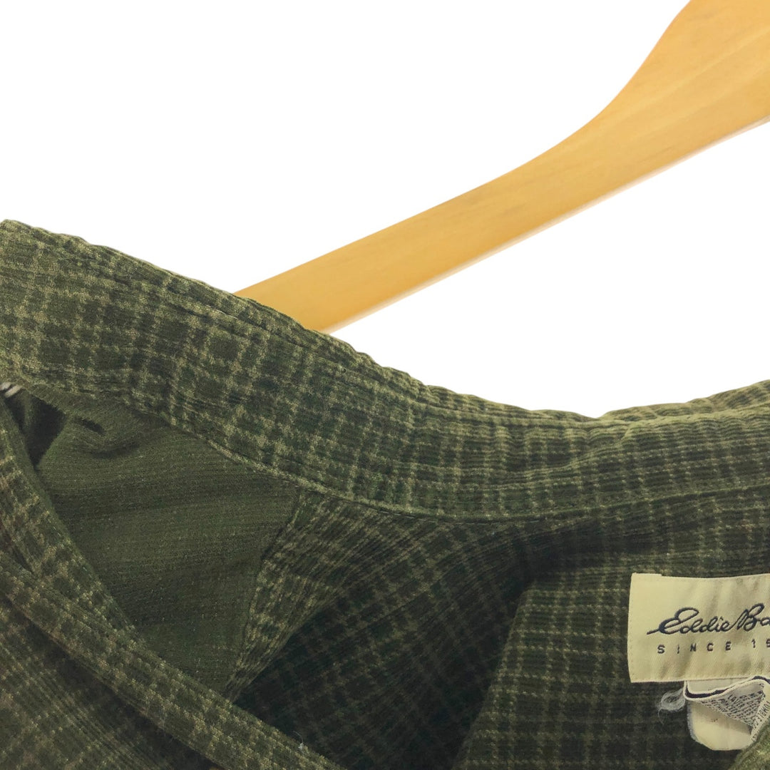 90s~00'S Eddie Bauer Check Pattern Long Sleeve Button Down Corduroy Shirt Men's L size cotton Khaki type Vintage Second Hand