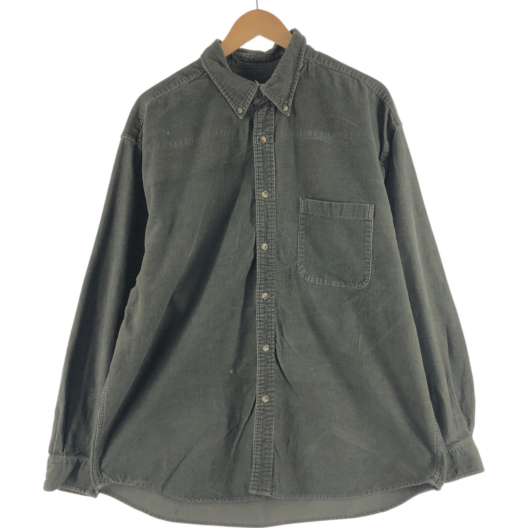 90s-00'S Eddie Bauer long-sleeved button-down corduroy shirt, men's size XL cotton dark green Vintage Second Hand