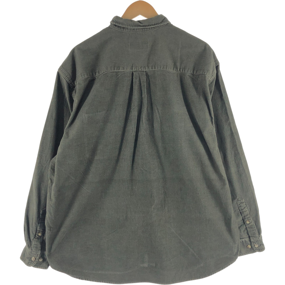 90s-00'S Eddie Bauer long-sleeved button-down corduroy shirt, men's size XL cotton dark green Vintage Second Hand