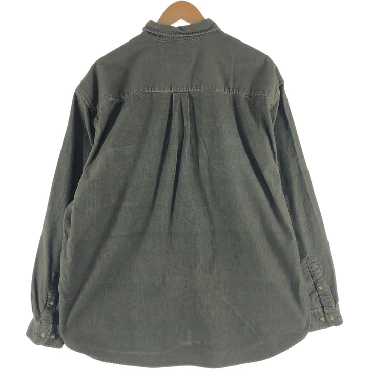90s-00'S Eddie Bauer long-sleeved button-down corduroy shirt, men's size XL cotton dark green Vintage Second Hand