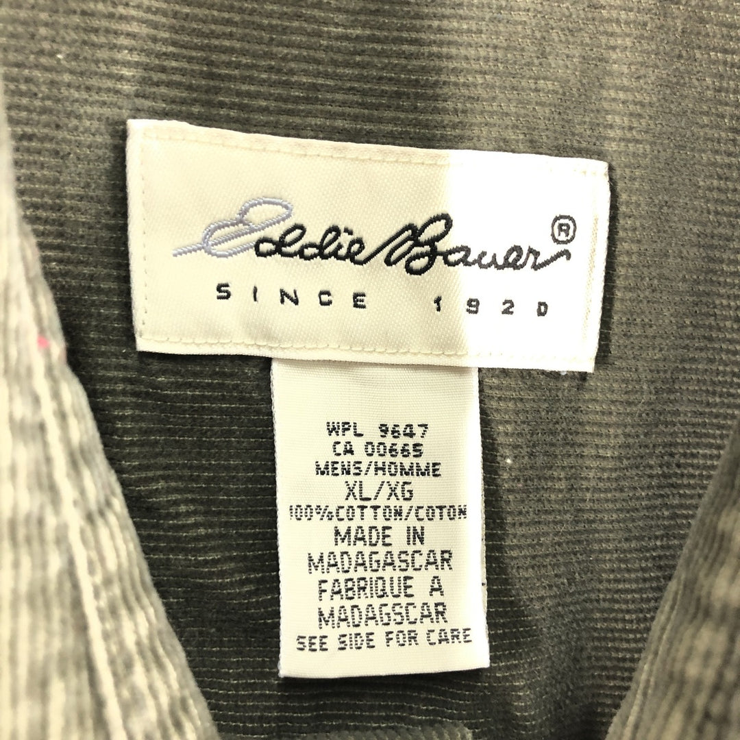 90s-00'S Eddie Bauer long-sleeved button-down corduroy shirt, men's size XL cotton dark green Vintage Second Hand