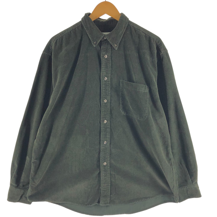 90s-00'S Eddie Bauer long-sleeved button-down corduroy shirt, men's size L cotton dark green Vintage Second Hand
