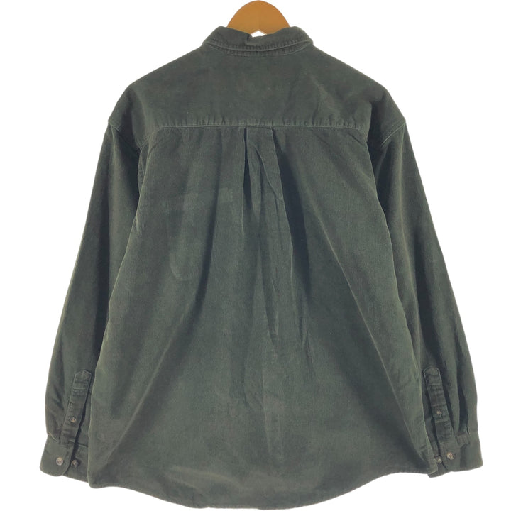 90s-00'S Eddie Bauer long-sleeved button-down corduroy shirt, men's size L cotton dark green Vintage Second Hand
