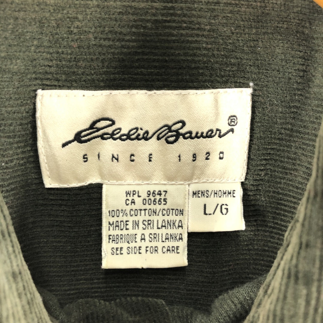 90s-00'S Eddie Bauer long-sleeved button-down corduroy shirt, men's size L cotton dark green Vintage Second Hand