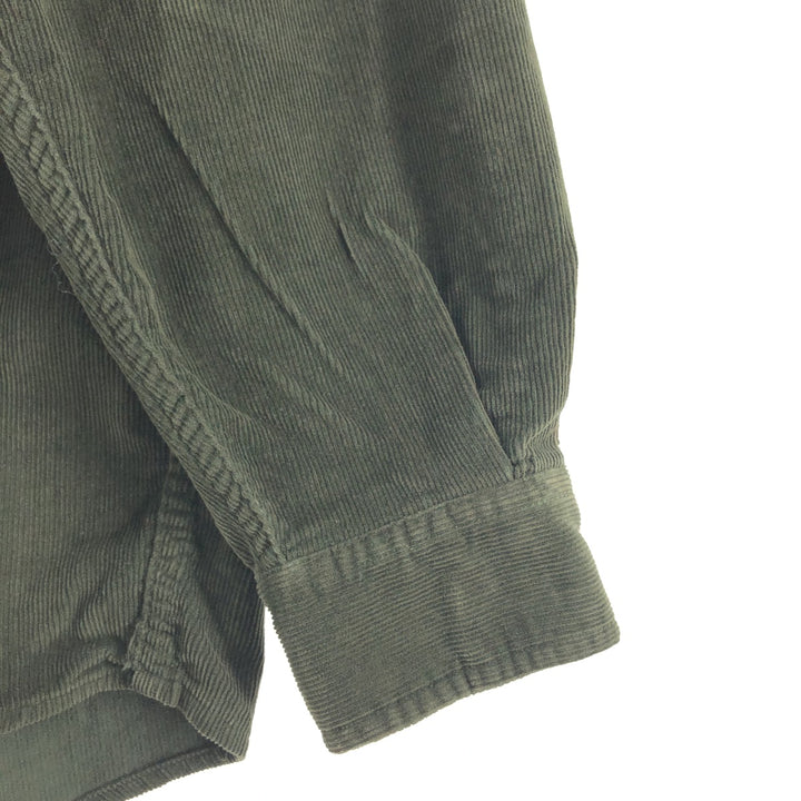 90s-00'S Eddie Bauer long-sleeved button-down corduroy shirt, men's size L cotton dark green Vintage Second Hand
