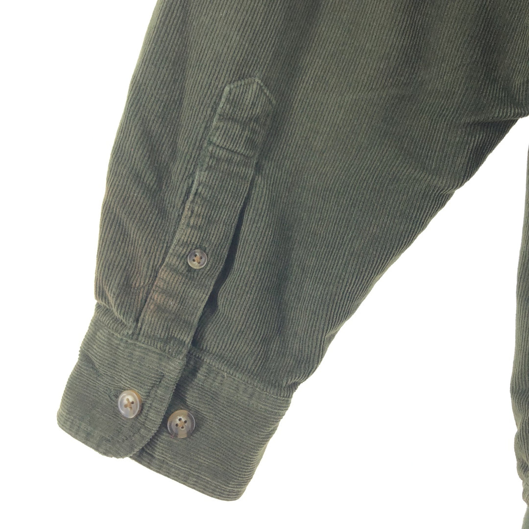 90s-00'S Eddie Bauer long-sleeved button-down corduroy shirt, men's size L cotton dark green Vintage Second Hand