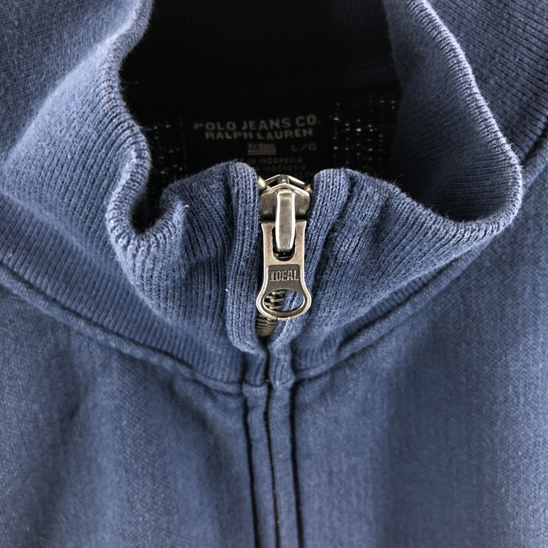 90'S Ralph Lauren POLO JEANS COMPANY full zip sweatshirt, men's size L, vintage cotton Navy blue Vintage Second Hand