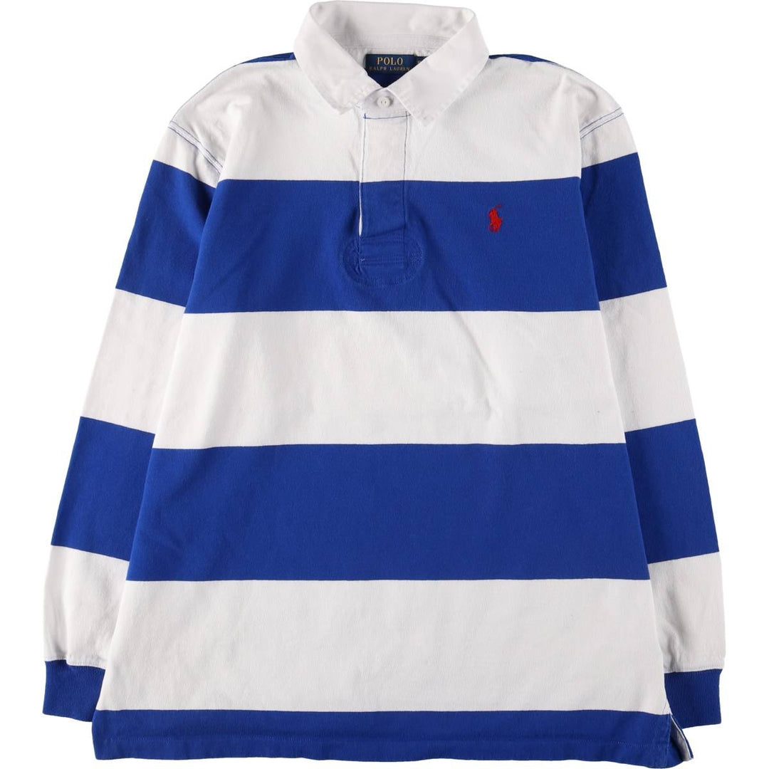 Ralph Lauren POLO RALPH LAUREN Striped Pattern Long Sleeve Rugby Shirt Men's XL cotton blue type Vintage Second Hand