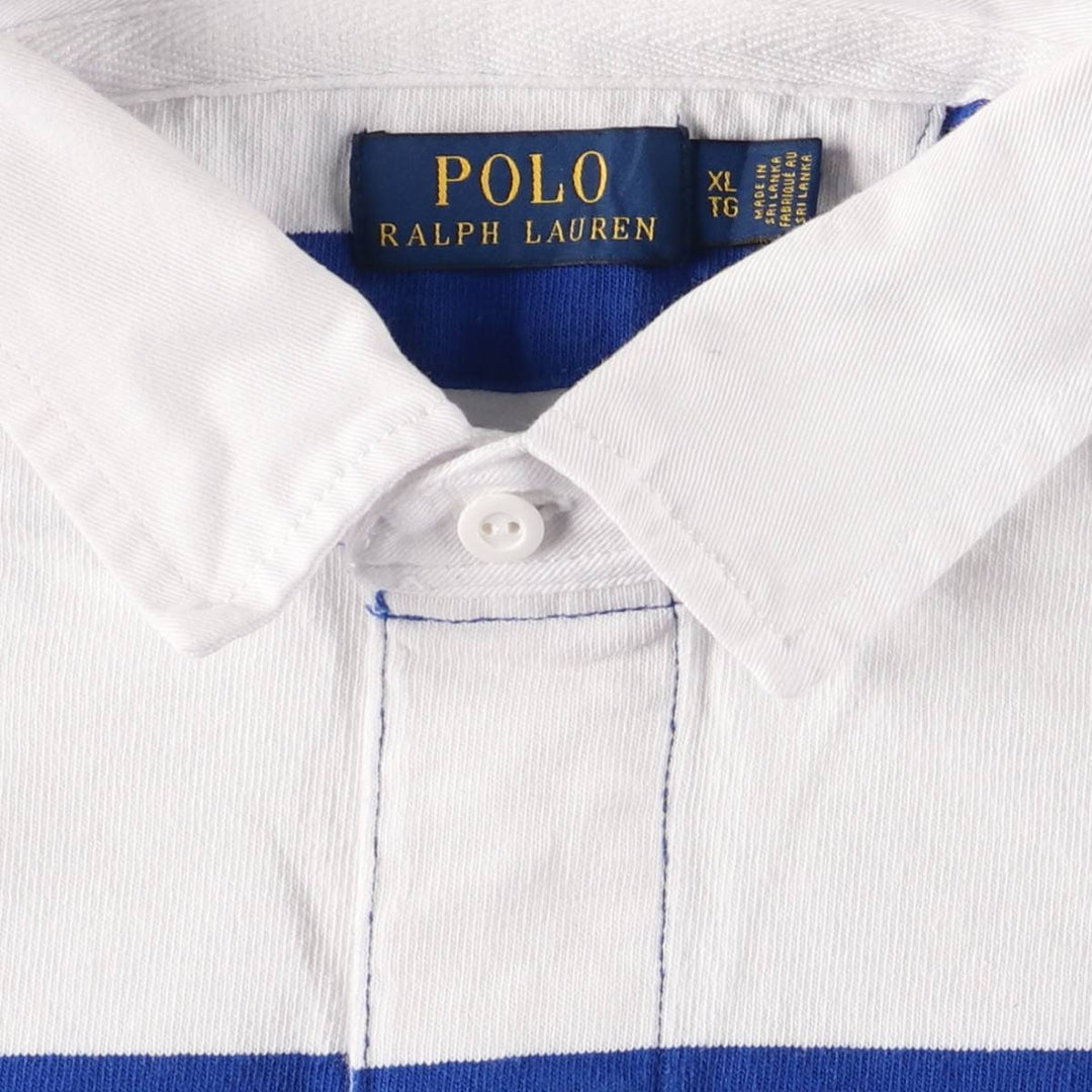 Ralph Lauren POLO RALPH LAUREN Striped Pattern Long Sleeve Rugby Shirt Men's XL cotton blue type Vintage Second Hand