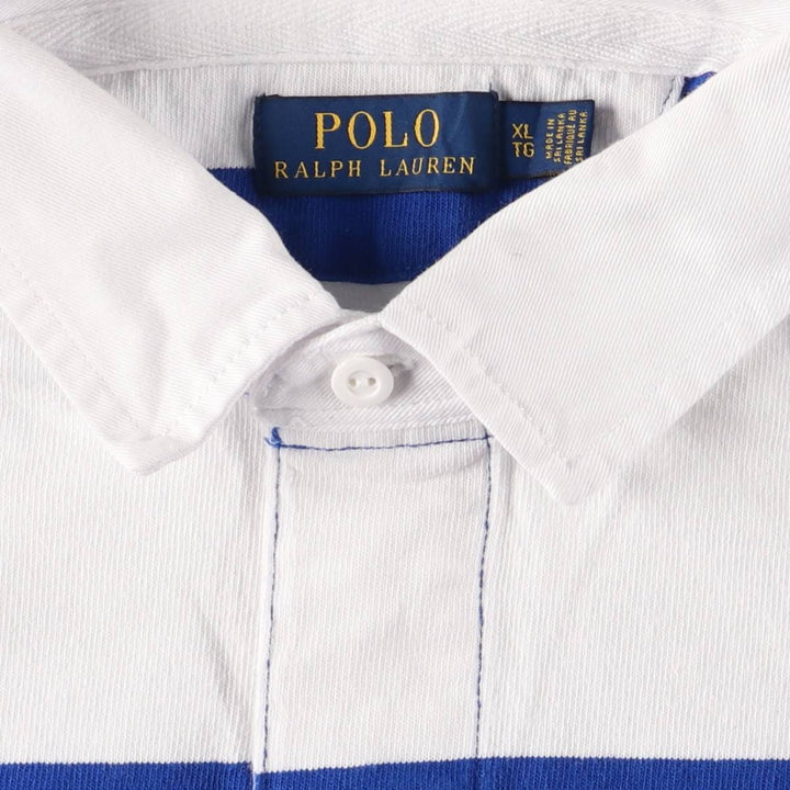 Ralph Lauren POLO RALPH LAUREN Striped Pattern Long Sleeve Rugby Shirt Men's XL cotton blue type Vintage Second Hand