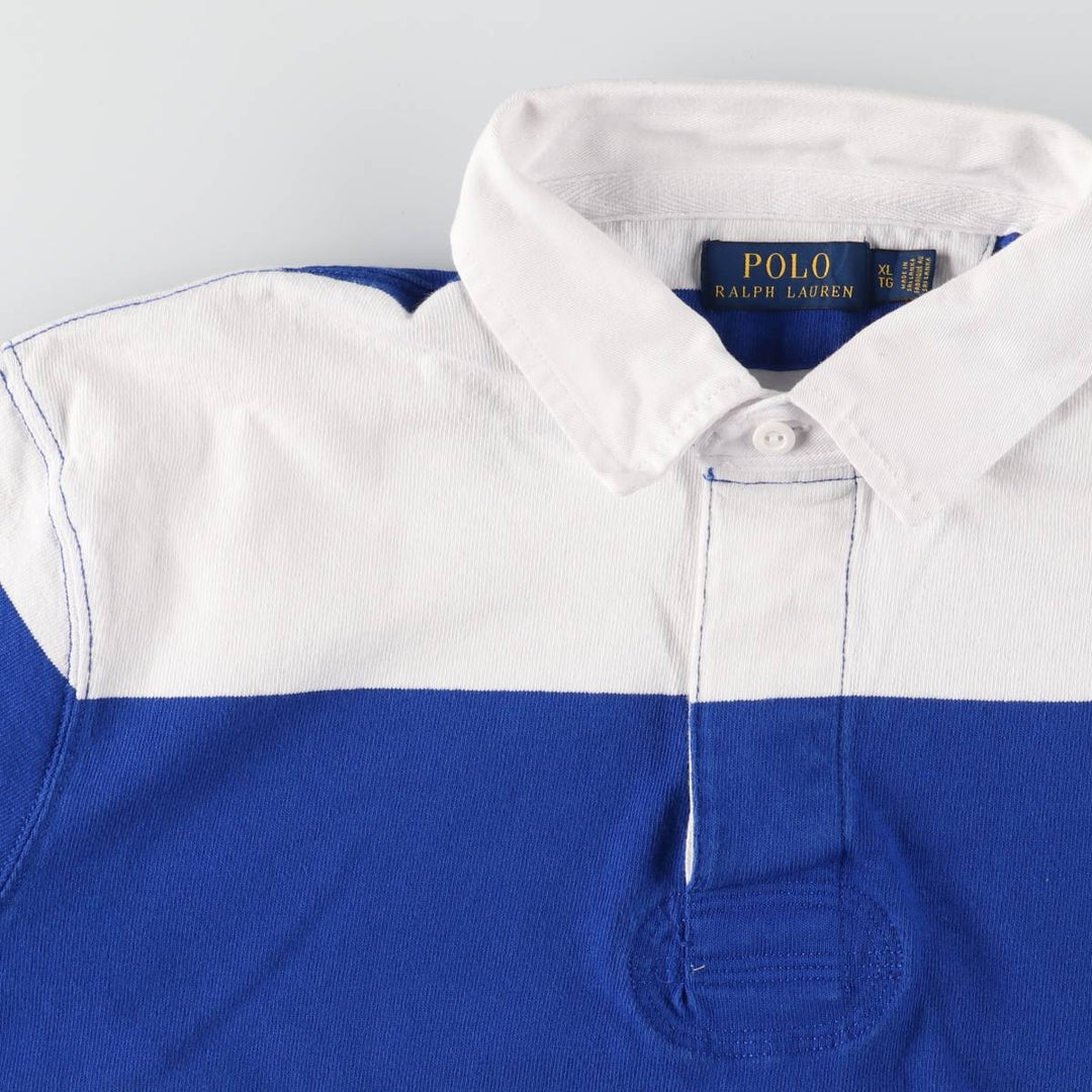 Ralph Lauren POLO RALPH LAUREN Striped Pattern Long Sleeve Rugby Shirt Men's XL cotton blue type Vintage Second Hand