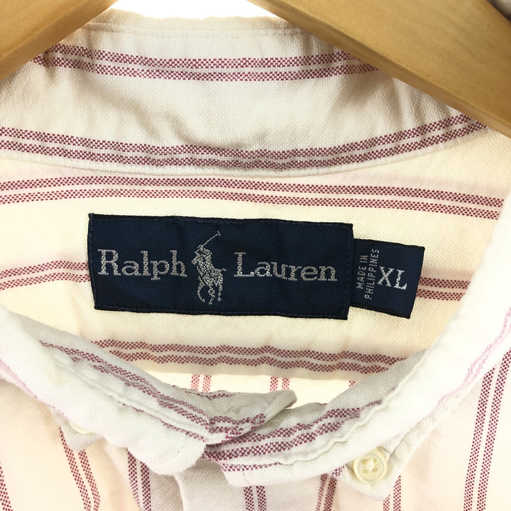 Ralph Lauren long sleeve button down striped shirt, men's XL size cotton white type Vintage Second Hand