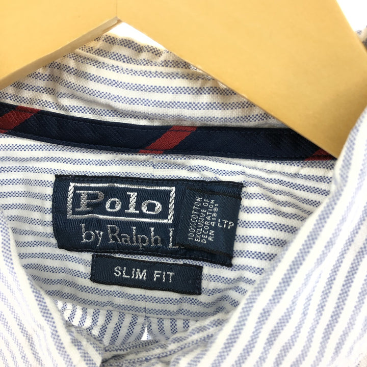 Ralph Lauren POLO by Ralph Lauren SLIM FIT long sleeve button-down striped shirt, men's size L cotton white type Vintage Second Hand
