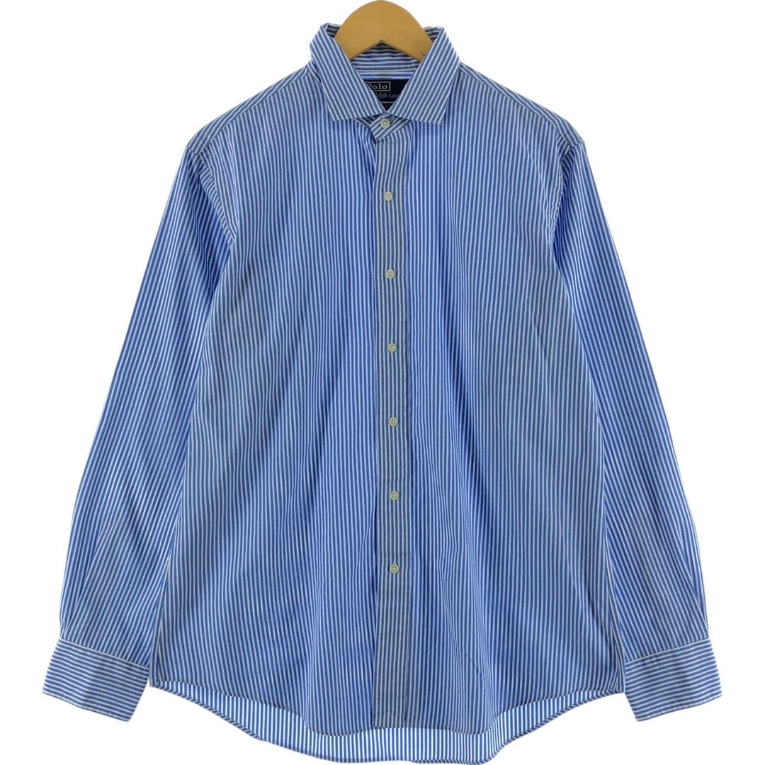 Ralph Lauren POLO by Ralph Lauren Estate wide collar long sleeve cotton striped shirt, men's size L cotton blue type Vintage Second Hand
