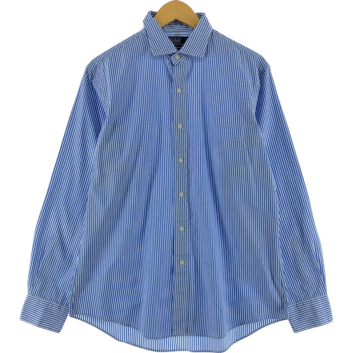 Ralph Lauren POLO by Ralph Lauren Estate wide collar long sleeve cotton striped shirt, men's size L cotton blue type Vintage Second Hand