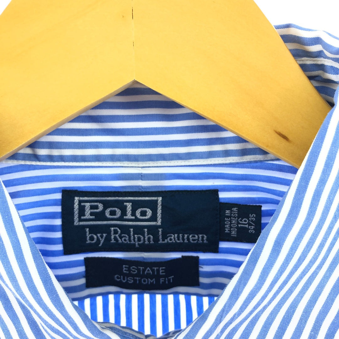 Ralph Lauren POLO by Ralph Lauren Estate wide collar long sleeve cotton striped shirt, men's size L cotton blue type Vintage Second Hand