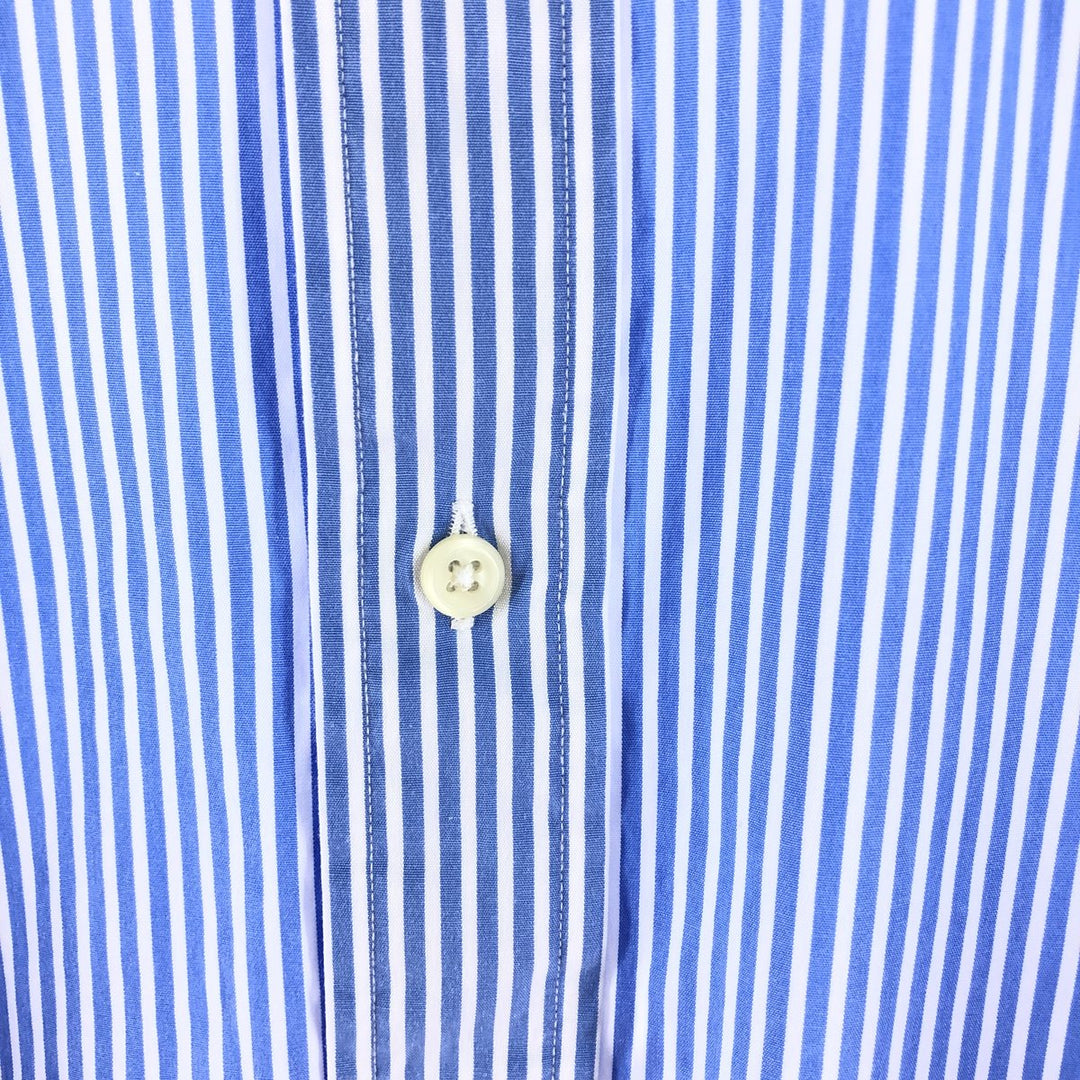 Ralph Lauren POLO by Ralph Lauren Estate wide collar long sleeve cotton striped shirt, men's size L cotton blue type Vintage Second Hand