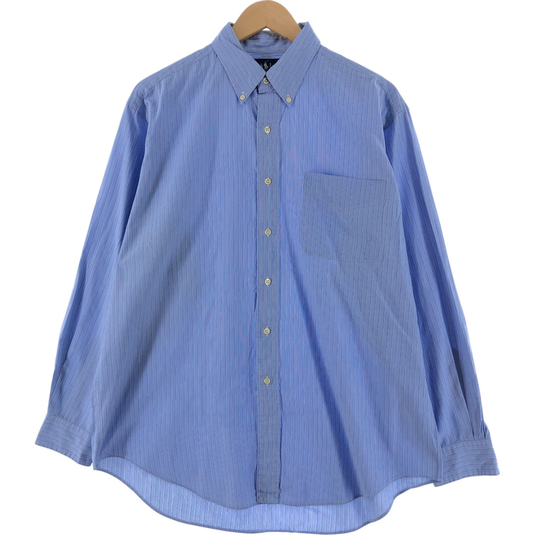 Ralph Lauren YARMOUTH Multi-stripe Long Sleeve Button-down Striped Shirt, Men's L size cotton blue type Vintage Second Hand