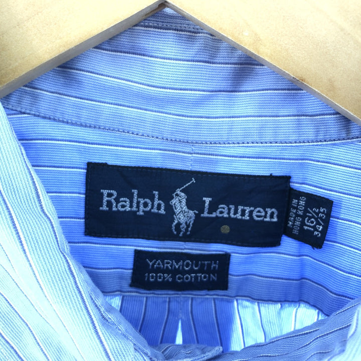 Ralph Lauren YARMOUTH Multi-stripe Long Sleeve Button-down Striped Shirt, Men's L size cotton blue type Vintage Second Hand