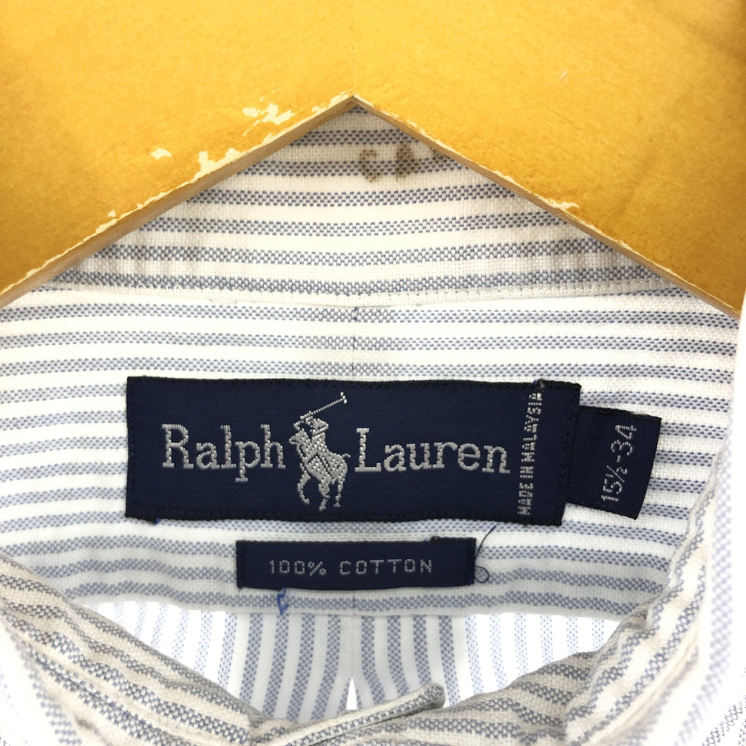 Ralph Lauren long sleeve button down striped shirt, men's size M cotton navy blue type Vintage Second Hand