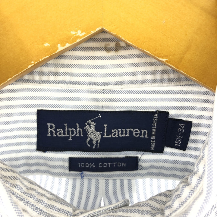 Ralph Lauren long sleeve button down striped shirt, men's size M cotton navy blue type Vintage Second Hand