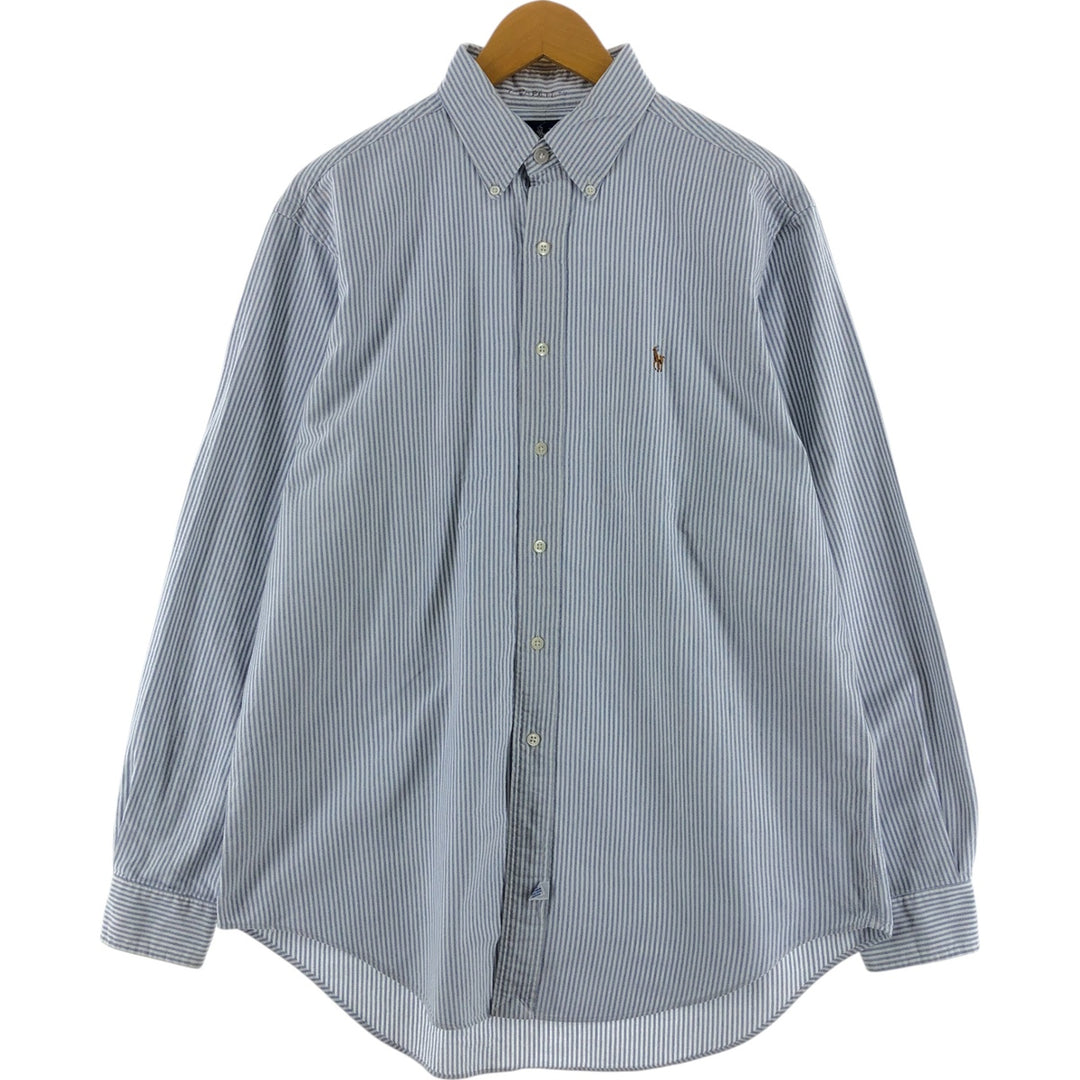 Ralph Lauren RALPH LAUREN long-sleeved button-down striped shirt, men's size L cotton navy blue type Vintage Second Hand