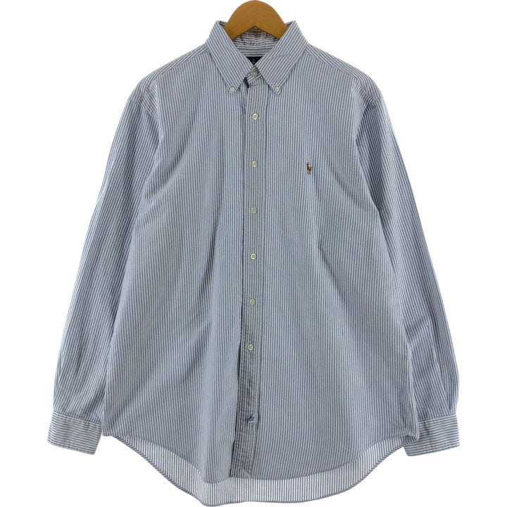 Ralph Lauren RALPH LAUREN long-sleeved button-down striped shirt, men's size L cotton navy blue type Vintage Second Hand
