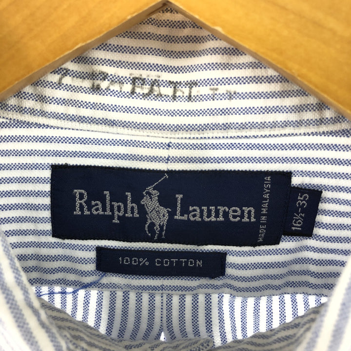 Ralph Lauren RALPH LAUREN long-sleeved button-down striped shirt, men's size L cotton navy blue type Vintage Second Hand