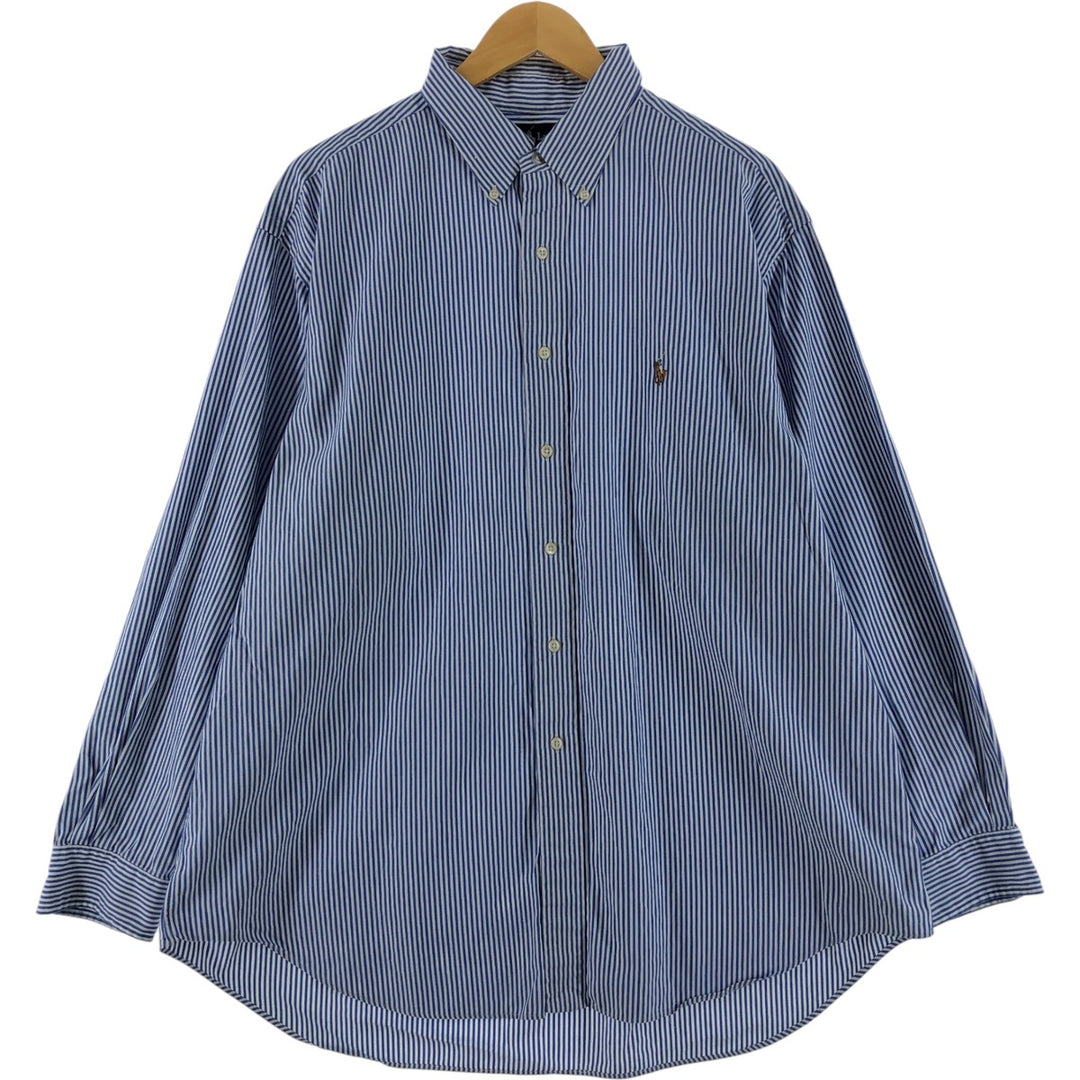 Ralph Lauren YARMOUTH Long Sleeve Button-Down Striped Shirt, Men's XL cotton navy blue type Vintage Second Hand