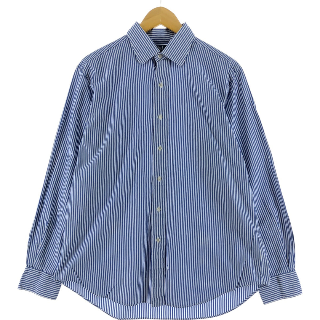 POLO by Ralph Lauren wide-collar long-sleeved cotton striped shirt, men's size L cotton blue type Vintage Second Hand