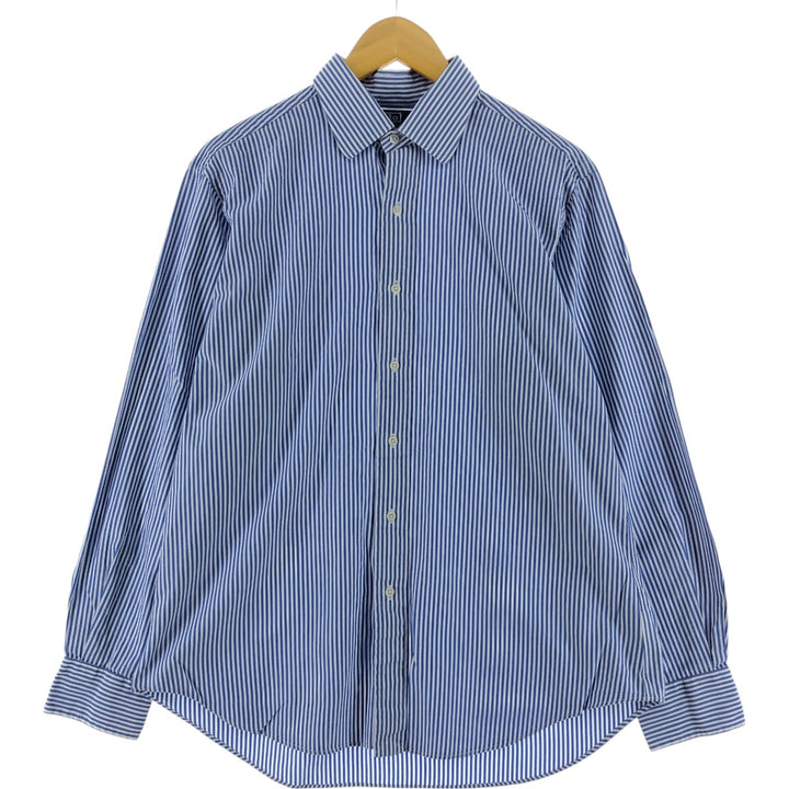POLO by Ralph Lauren wide-collar long-sleeved cotton striped shirt, men's size L cotton blue type Vintage Second Hand