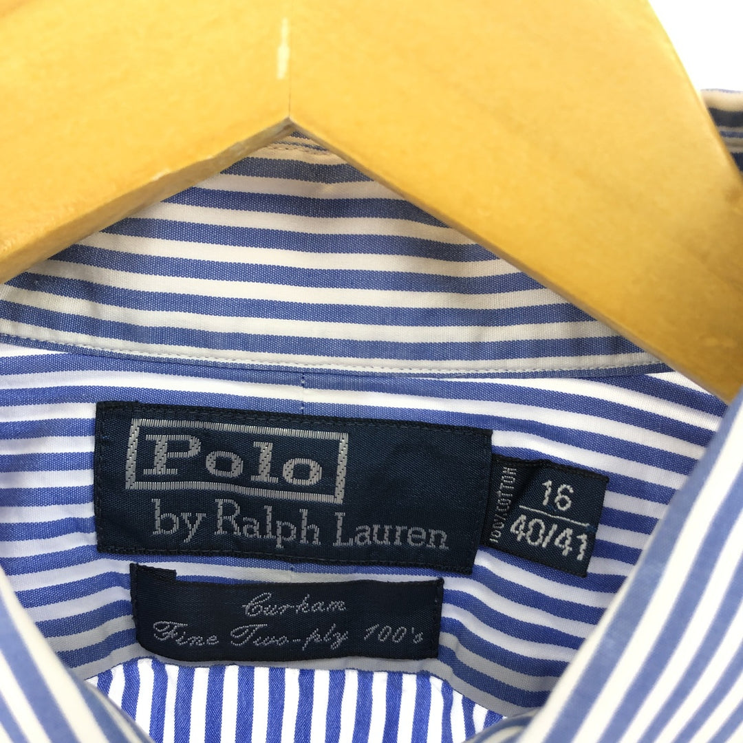 POLO by Ralph Lauren wide-collar long-sleeved cotton striped shirt, men's size L cotton blue type Vintage Second Hand