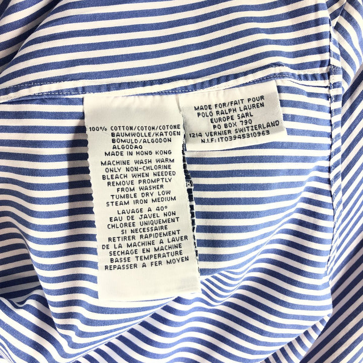 POLO by Ralph Lauren wide-collar long-sleeved cotton striped shirt, men's size L cotton blue type Vintage Second Hand