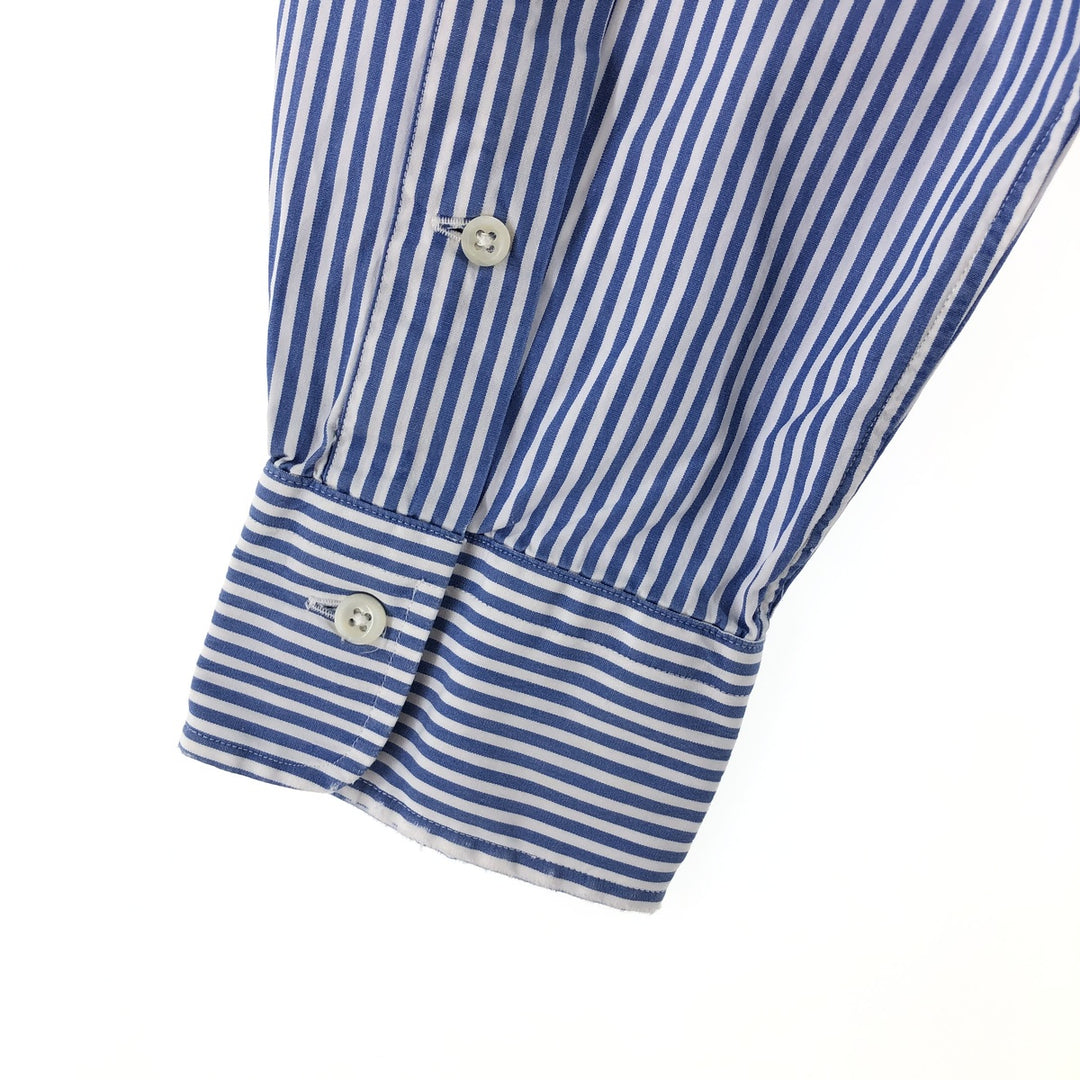 POLO by Ralph Lauren wide-collar long-sleeved cotton striped shirt, men's size L cotton blue type Vintage Second Hand