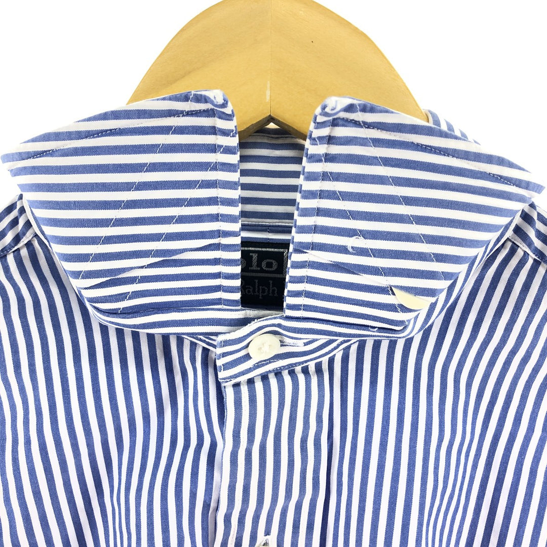 POLO by Ralph Lauren wide-collar long-sleeved cotton striped shirt, men's size L cotton blue type Vintage Second Hand