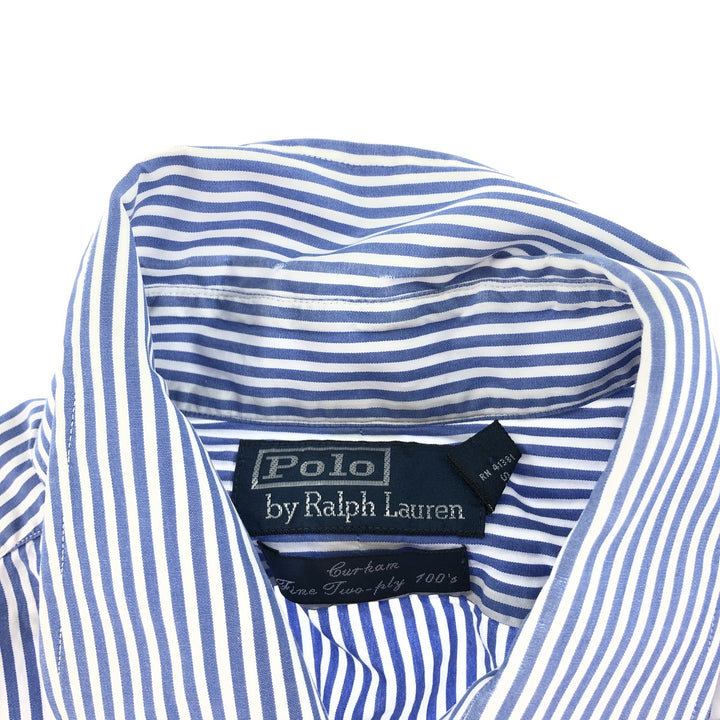 POLO by Ralph Lauren wide-collar long-sleeved cotton striped shirt, men's size L cotton blue type Vintage Second Hand