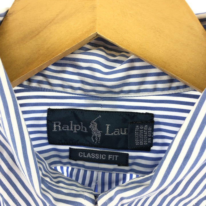 Ralph Lauren Classic Fit Long Sleeve Button Down Striped Shirt Men's Size L cotton Navy blue Vintage Second Hand