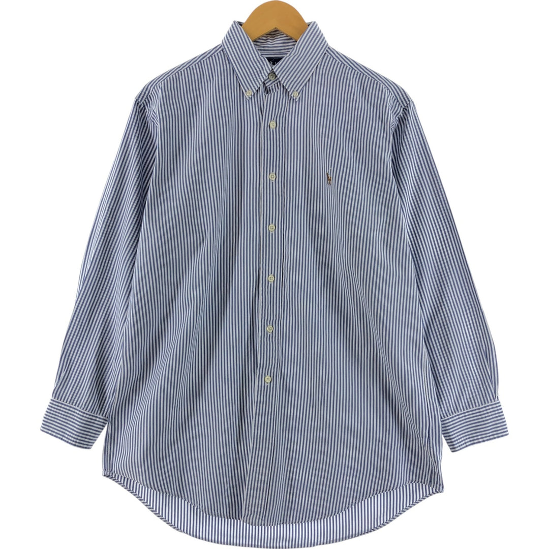 Ralph Lauren YARMOUTH Long Sleeve Button-Down Striped Shirt, Men's M Size cotton navy blue type Vintage Second Hand