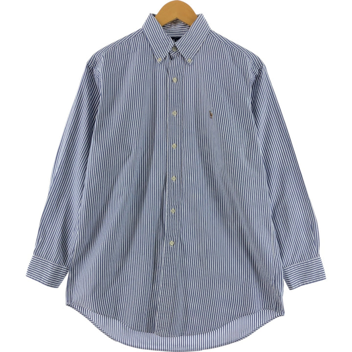 Ralph Lauren YARMOUTH Long Sleeve Button-Down Striped Shirt, Men's M Size cotton navy blue type Vintage Second Hand