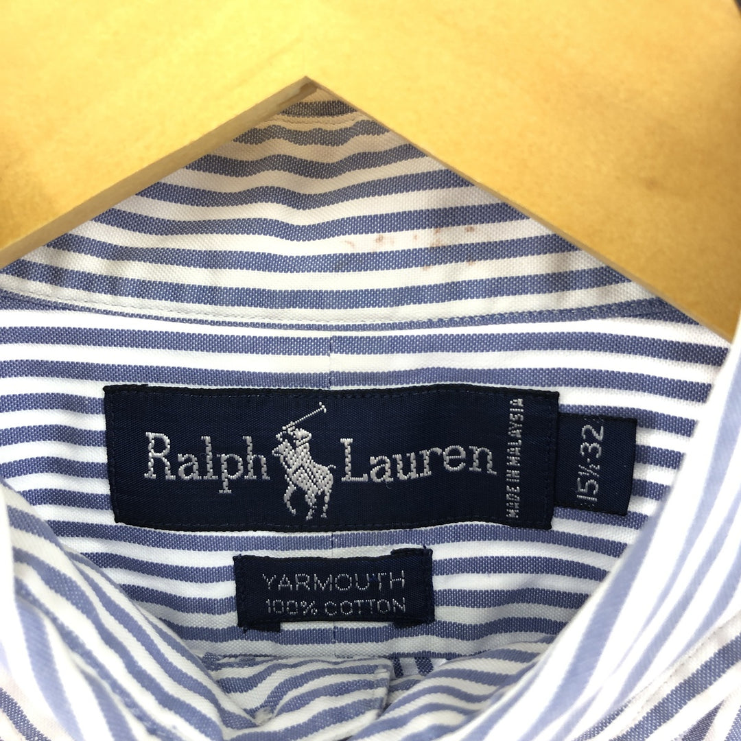Ralph Lauren YARMOUTH Long Sleeve Button-Down Striped Shirt, Men's M Size cotton navy blue type Vintage Second Hand