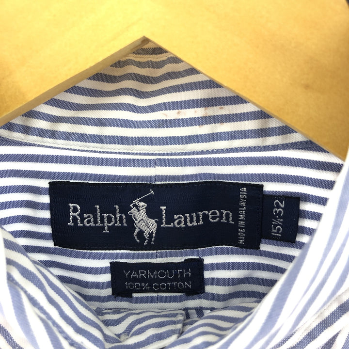 Ralph Lauren YARMOUTH Long Sleeve Button-Down Striped Shirt, Men's M Size cotton navy blue type Vintage Second Hand