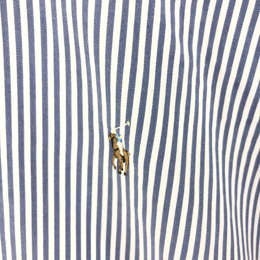 Ralph Lauren YARMOUTH Long Sleeve Button-Down Striped Shirt, Men's M Size cotton navy blue type Vintage Second Hand