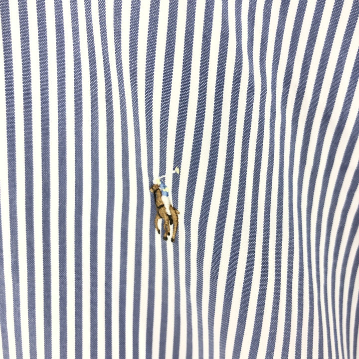 Ralph Lauren YARMOUTH Long Sleeve Button-Down Striped Shirt, Men's M Size cotton navy blue type Vintage Second Hand