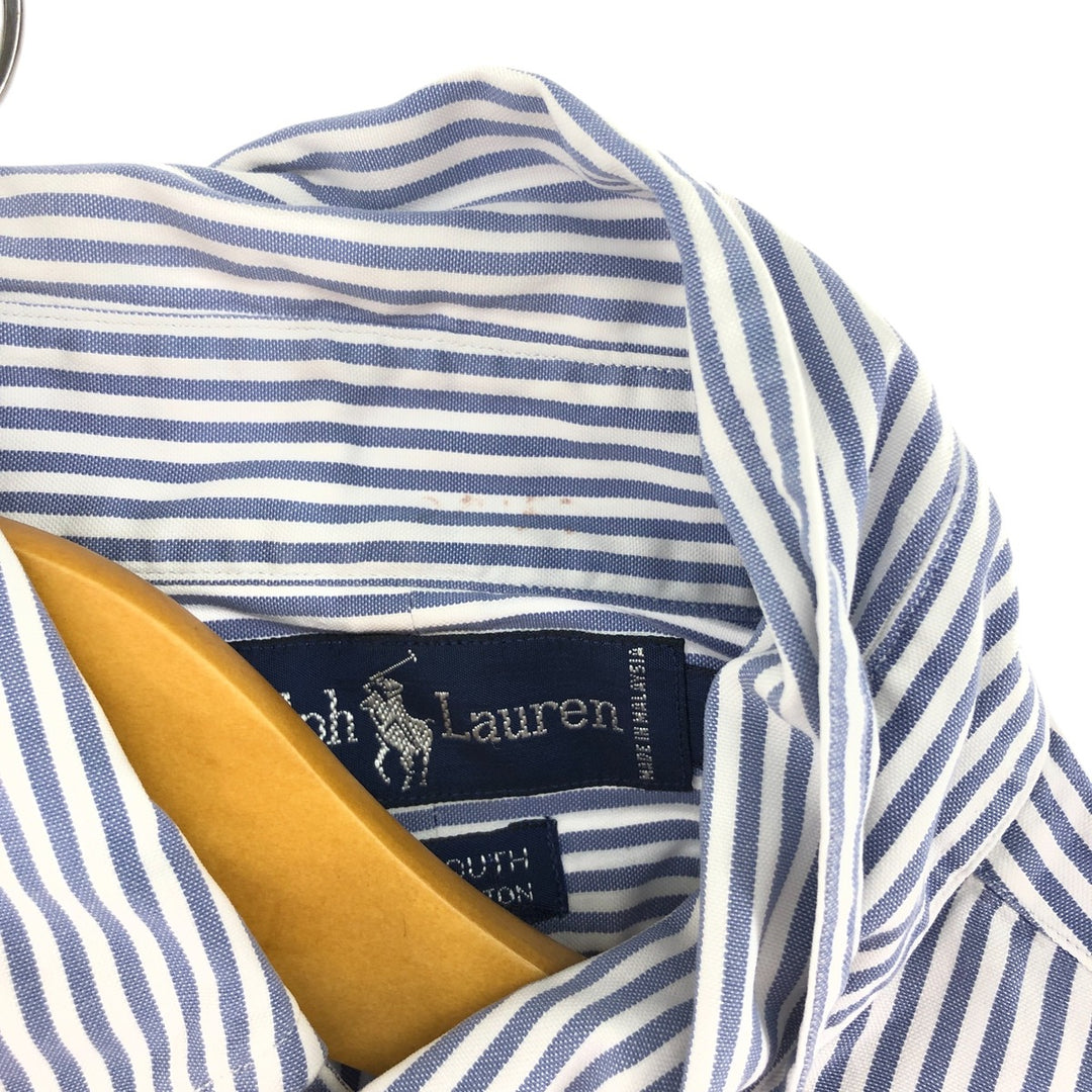 Ralph Lauren YARMOUTH Long Sleeve Button-Down Striped Shirt, Men's M Size cotton navy blue type Vintage Second Hand
