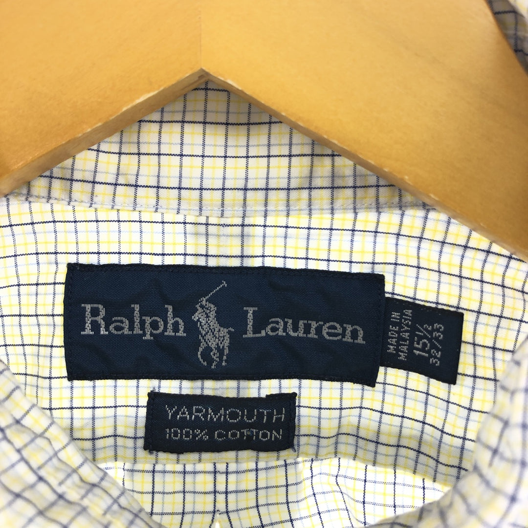 Ralph Lauren YARMOUTH Long Sleeve Button-Down Check Shirt, Men's Size M cotton yellow type Vintage Second Hand