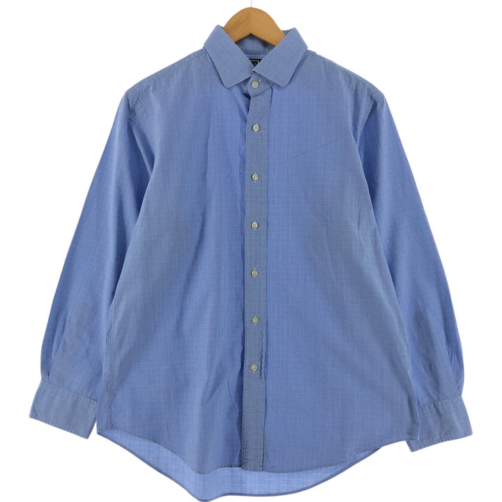 POLO by Ralph Lauren REGENT CUSTOM FIT wide collar long sleeve cotton check shirt men's size L cotton blue type Vintage Second Hand