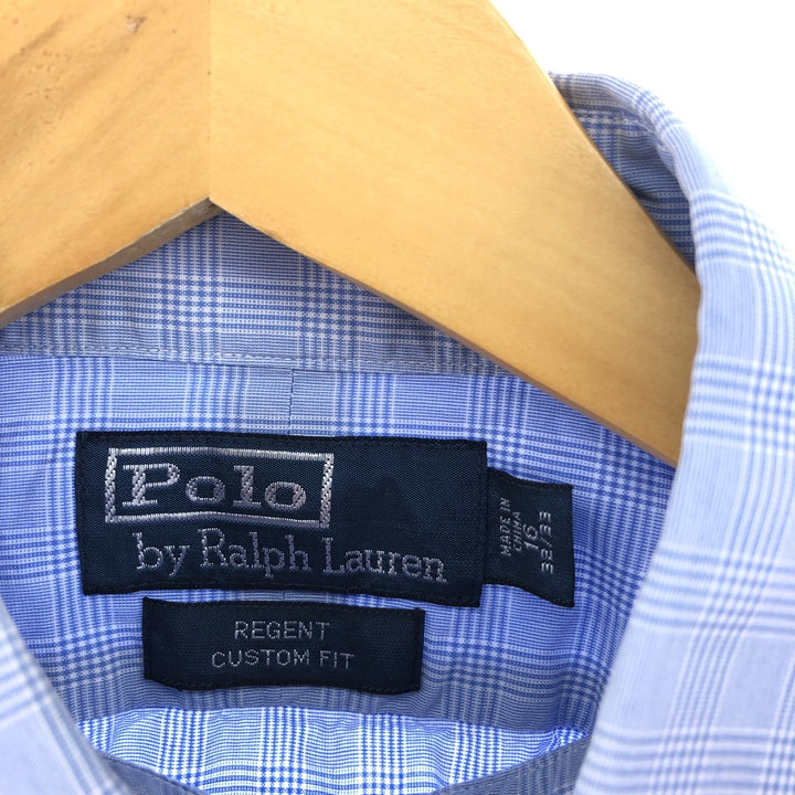 POLO by Ralph Lauren REGENT CUSTOM FIT wide collar long sleeve cotton check shirt men's size L cotton blue type Vintage Second Hand