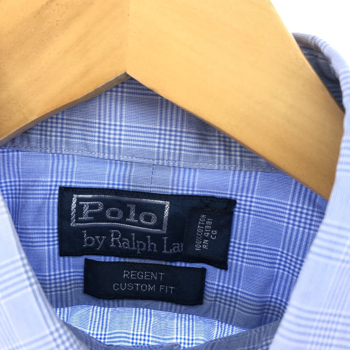 POLO by Ralph Lauren REGENT CUSTOM FIT wide collar long sleeve cotton check shirt men's size L cotton blue type Vintage Second Hand
