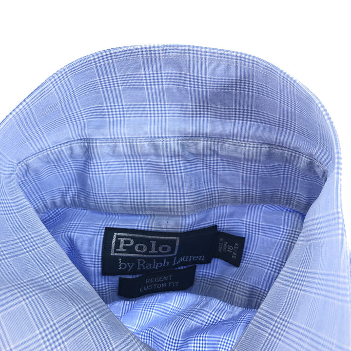 POLO by Ralph Lauren REGENT CUSTOM FIT wide collar long sleeve cotton check shirt men's size L cotton blue type Vintage Second Hand