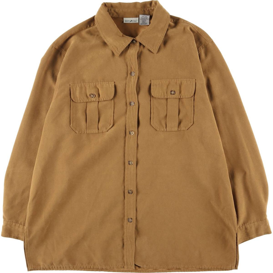 WHITE STAG Long Sleeve Faux Suede Shirt, Women's, Size XL polyester Beige type Vintage Second Hand